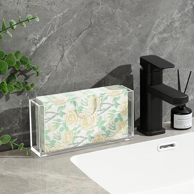 Clear Acrylic Napkin Holder for Table, Elegant Non-Slip Guest Towel Tray for Bathroom, Waterproof Vertical Tissue Dispenser for Kitchen, Dining, Bar, Office Right Angles