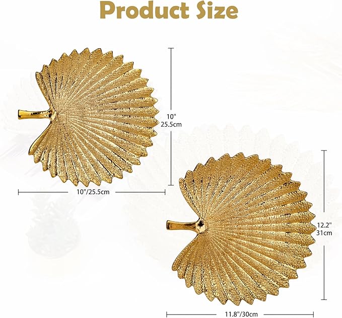 Gold Leaf Decorative Serving Tray for Table Centerpiece 10"+12" Ceramic Leaf-Shaped Trinket Dish, Candle Tray, Vanity Organizer, Coffee Table Decor, Modern Glam Home Decor, Gifts for Women
