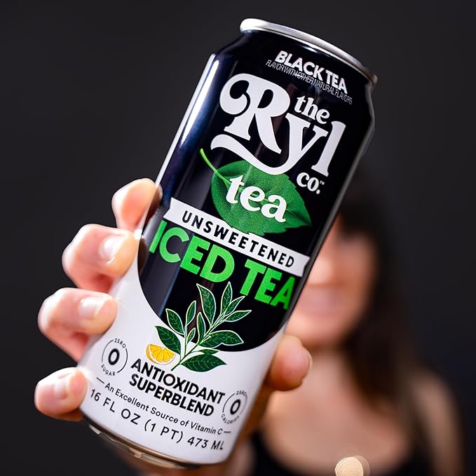 Ryl Iced Tea, Unsweetened Black Tea, Antioxidant Superblend, Zero Sugar, Zero Carb, Zero Calorie Iced Tea, 16.0 Fl Oz (12-Pack)