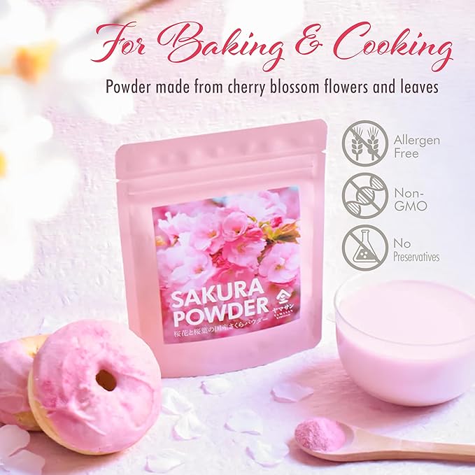 YAMASAN KYOTO UJI Sakura Cherry Blossom Powder, For Baking and Cooking, Easily Add a Cute Pink Color and Flavor, Allergen-Free, Non-GMO, Japanese Drinks, Spring Mix, Japanese Food, 1.4oz (40g)