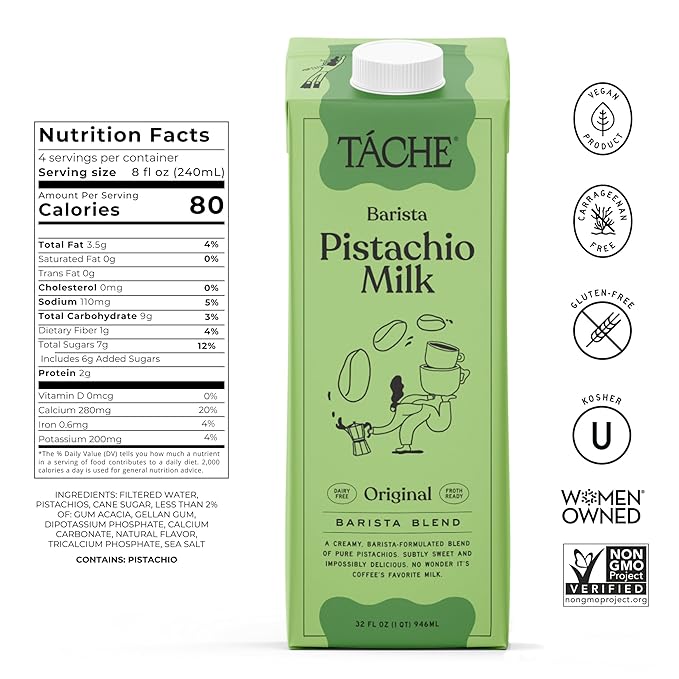Táche Original and Unsweetened Barista Pistachio Milk Bundle, 32 oz, 6-Pack Each