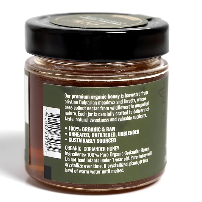 ORPHE Organic Coriander Honey – Clean Simple Natural Sweetener for Coffee, Tea, Matcha and Breakfast, Unheated & Creamed 9oz Glass Jar