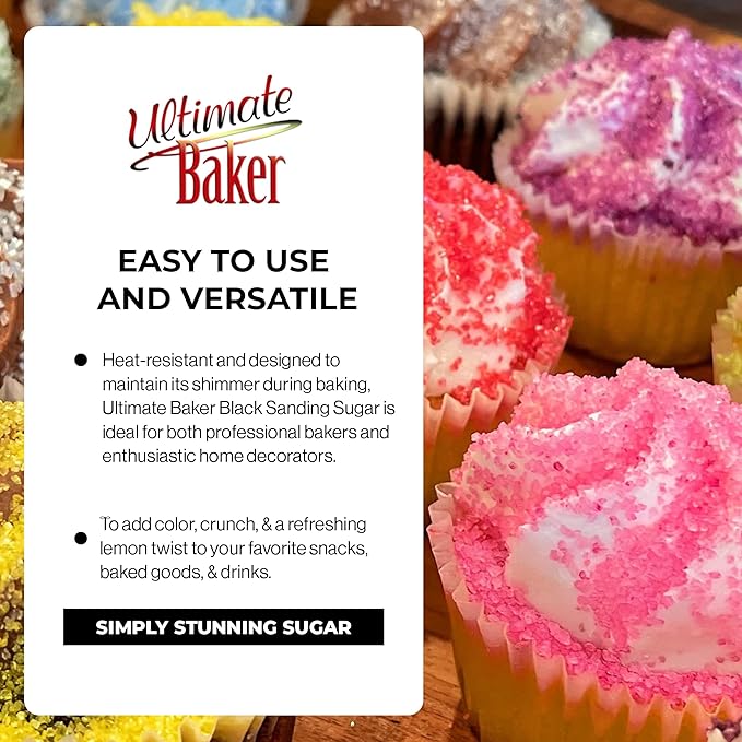Ultimate Baker - Sanding Sugar, Black - Vibrant, Naturally Colored Baking & Decorating Sugar, Perfect for Sprinkling on Cakes, Desserts & Ice Cream, Medium Crystal - 80oz
