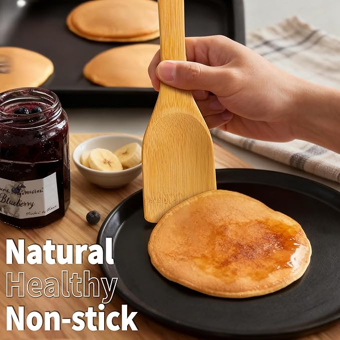 IOOLEEM Bamboo Wooden Spoons for Cooking 6 Pcs 12 Inch, Non-Stick Wooden Kitchen Utensils Set, Natural and Durable Wooden Spatula Spoons for Non-Stick Pan for Cooking