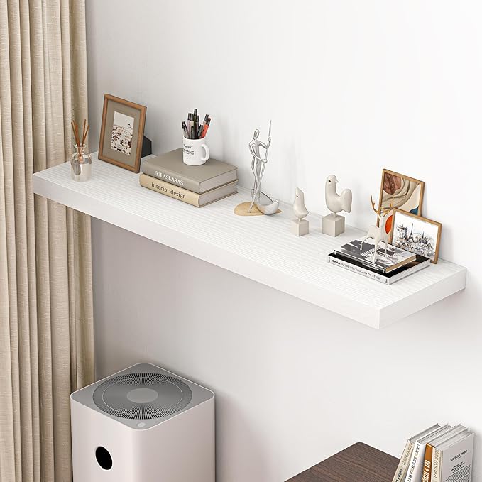 Dreamland 55" Floating Shelves for Wall, 12" Deep Thicker White Floating Shelves, Wall-Mounted Shelves for Bedroom, Living Room, Kitchen, Bathroom - Set of 1