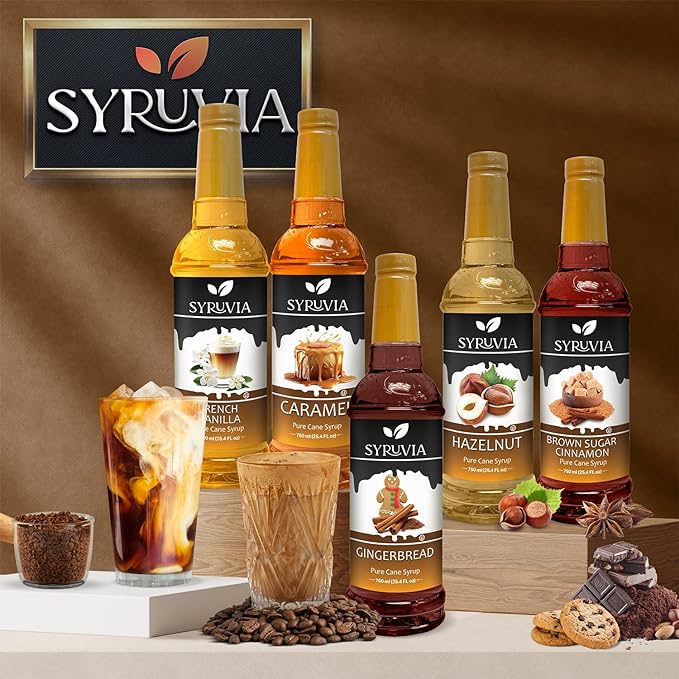 Syruvia Coffee Syrup, Swiss Chocolate Mocha Flavored Syrup for Drinks, Lattes, and Desserts – 25.4 fl oz,