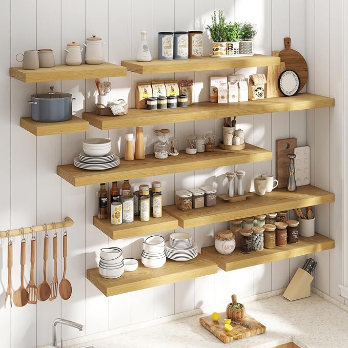 40 Inch Long Floating Shelves for Wall Set of 2, 12"D Wood Grain Bathroom Shelves with Invisible Brackets, Easy Install Engineered Wood Storage Shelves for Kitchen, Living Room, Bedroom, Oak Finish
