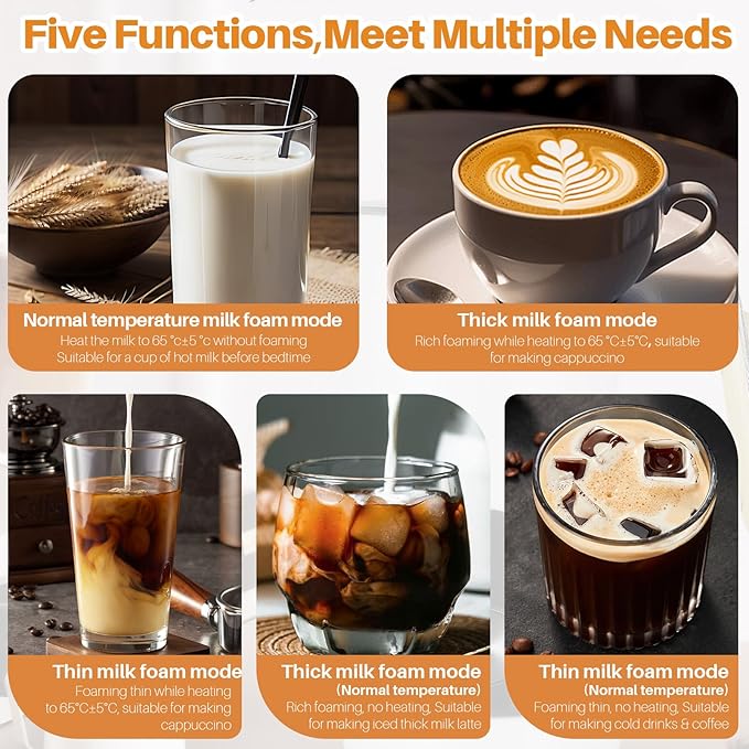 Electric Milk Frother,5-in-1 Milk Steamer with Touch Control,350ml Automatic Warm and Cold Foam Maker,Milk Warmer for Coffee,Latte,Cappuccinos Macchiato,Hot Chocolate,Anti-burn Propeller