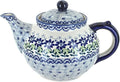 Blue Rose Polish Pottery - Blue Hallsey Teapot - 5 Cup Capacity - Hand-Painted Polish Pottery Ceramic Coffee & Tea Server