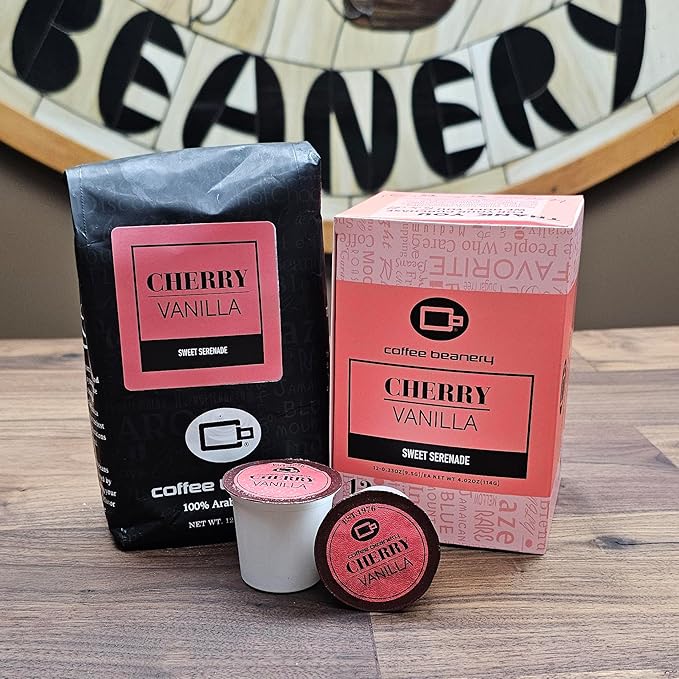 Cherry Vanilla Coffee by Coffee Beanery | 12oz Flavored Coffee Ground Medium Roast Coffee | 100% Specialty Arabica Coffee Ground | Gourmet Coffee | Flavored Very Fine Ground Coffee Medium Roast