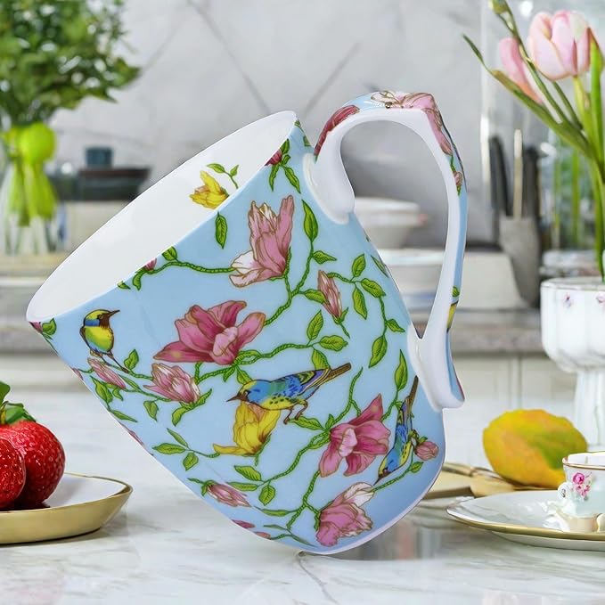 13oz Bone China Floral Mug Bone China Coffee Mugs Bone Teacup Christmas Mugs Birthday Gifts for Women Mom Friends Coworker