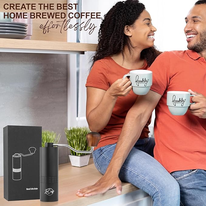 Manual Coffee Grinder for Home Use, Stainless Steel Conical Burr, Espresso Bean Coffee-Grinder, Best Small Portable Mill, Adjustable Grind Settings, Mini Hand Crank, Moledor de Cafe de Grano