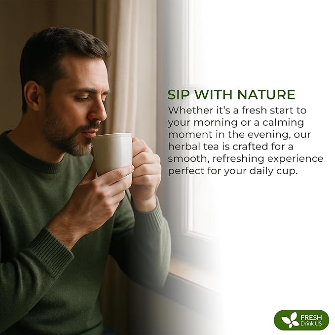 FreshDrinkUS, Premium 75 Tea Bags Men Super Tea – Herbal Blend with Senna, Dandelion Root, Ginger, Peppermint & More – 100% Natural, Sugar-Free. Caffeine-Free. Gluten-Free. Vegan