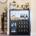 GarveeHome 3-Tier Wine Bar Cabinet with LED Lights & Wine Rack, Liquor Cabinet with Storage, Coffee Bar Cabinet with Glass Holder & Mesh Door, Sideboard Buffet Bar for Living Room, Dining Room, Black