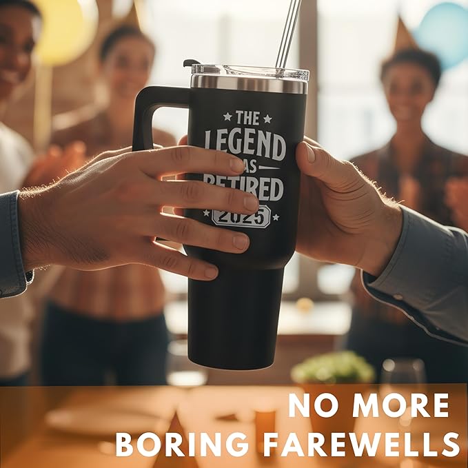 Retirement Gifts for Men 2025, The Legend Has Retired 2025 Tumbler 40Oz, Retirement Cup, Retired Gifts for Men, Farewell Gift for Coworkers, Retiring Coffee Mug Ideas for Colleague, Boss