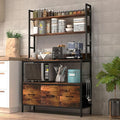 Kitchen Bakers Rack with Baskets,5-Tier Free Standing Storage Shelf Rack,Industrial Microwave Oven Stand,Metal Kitchen Rack Organizer with Hooks
