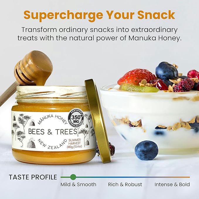 Bees & Trees New Zealand Manuka Honey 830+ & 550+ MGO – Pure, Raw, Unpasteurized Monofloral Superfood Honey for Wellness & Vitality – Bioactive, Nutrient-Rich Manuka Honey – 300g & 380g (2 pack)