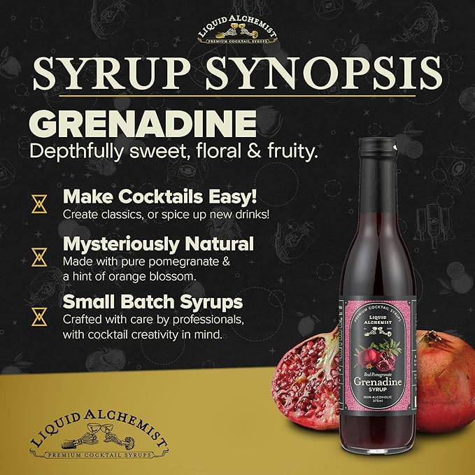 Liquid Alchemist Grenadine Syrup for Cocktails - Real Ingredients Make our Pomegranate Syrup the Perfect Shirley Temple Mix - Our Small Batch Grenadine is Non-GMO, Gluten Free & Vegan (12.7 oz)