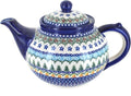 Blue Rose Polish Pottery - Green Holiday Pine Teapot - 4 Cup Capacity - Polish Pottery Holiday Teapot, Festive Design for Coffee & Tea Service
