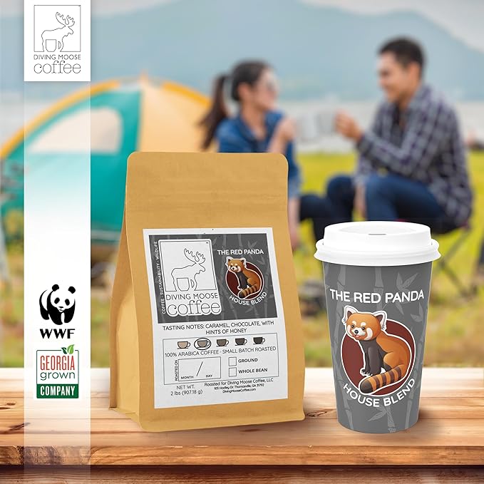Diving Moose Coffee - The Red Panda House Blend Medium Light Roast (32oz / 2 LB) - Chocolate Caramel Honey Specialty Grade Small-Batch Roasted to Order Smooth Not Bitter