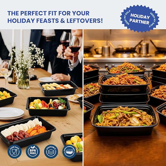 38oz 50 Pack Meal Prep Containers Reusable, Disposable Food Containers with Lids BPA Free, Microwave/Dishwasher/Freezer Safe To Go Containers for Thanksgiving