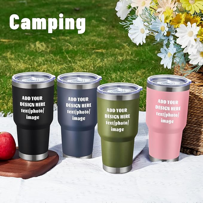 MEWAY Personalized Custom 30oz Stainless Steel Tumbler with Lid, Insulated Double Wall Vacuum Travel Coffee Tumbler Gifts with Text Photo Logo (Black, 1pack)