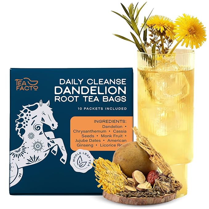 Tea Facto Liver It Up* Dandelion Tea Bags with Cassia Seeds, Ginseng, Licorice Roots, Red Date - Natural Ingredients, Zero Added Sugar, Zero Caffeine - 10 Count