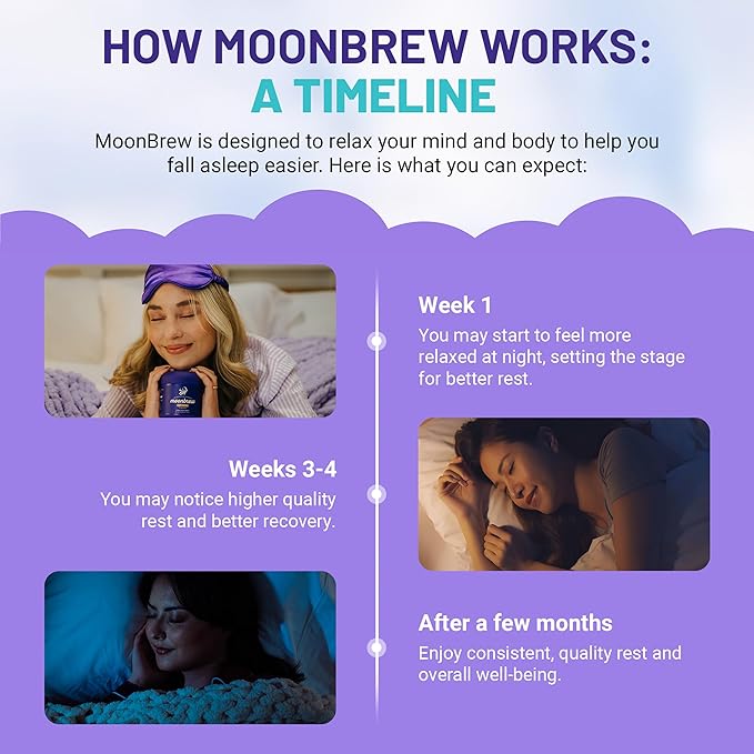 MoonBrew Nighttime Magnesium Vanilla Latte Mix, Natural Sleep Aid Drink Mix for Adults - Calming Melatonin-Free Sleep Support Powder with Magnesium Glycinate, L-Theanine, Chamomile & Zinc