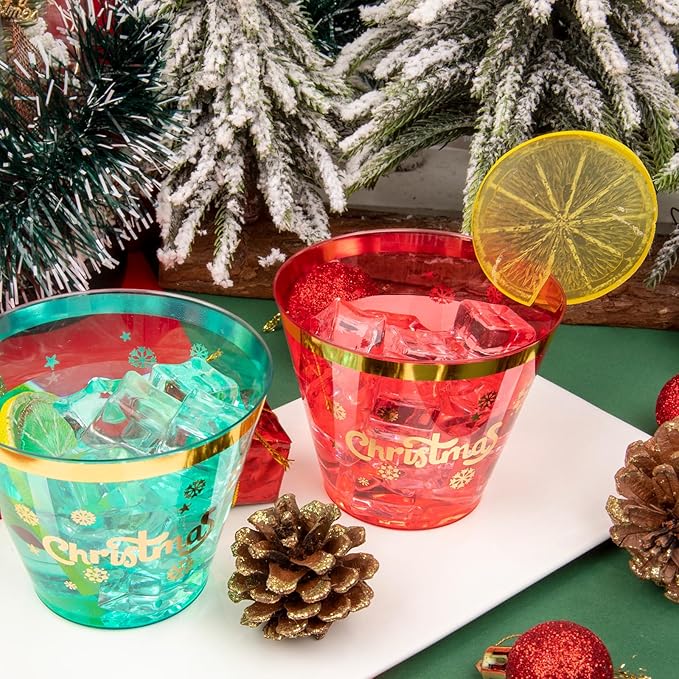 WELLIFE 60Pcs 9oz Christmas Plastic Cups, Disposable christmas Cups, Christmas plastic Tumblers, Includes 30Pcs Green cup and 30Pcs Red cups