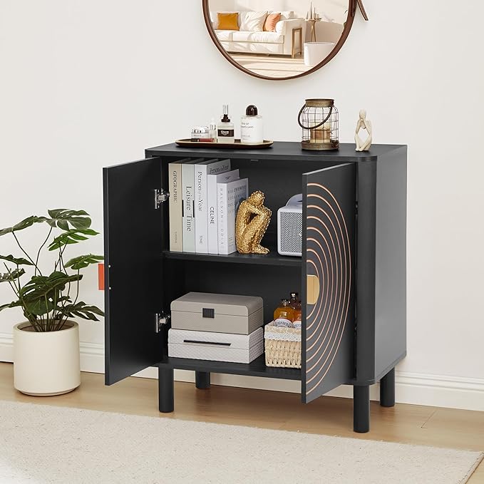Sideboard Buffet Cabinet, Kitchen Sideboard Cabinet with 2 Doors and Adjustable Shelf, Wood Coffee Bar Console Table for Living Room, Dining Room, Hallway (Black)