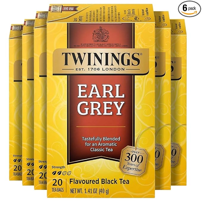 Twinings Earl Grey Black Tea Individually Wrapped Bags, 20 Count (Pack of 6), Flavoured with Citrus and Bergamot, Caffeinated, Enjoy Hot or Iced, 120 Teabags
