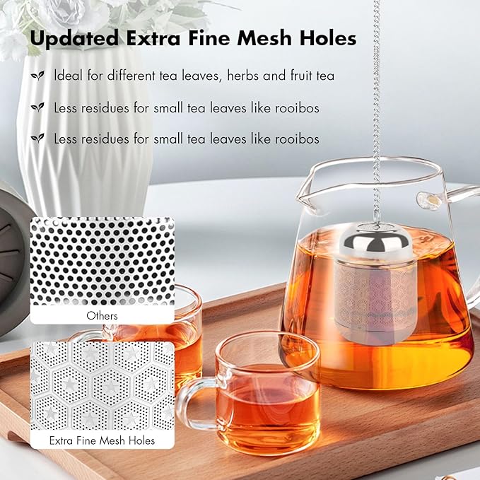 Tea Infuser for Loose Leaf Tea, Extra Fine Mesh Tea Strainers, 304 Stainless Steel & Updated Slim Threaded Lid, Loose Leaf Tea Steeper for Brew Tea, Spices, Rooibos