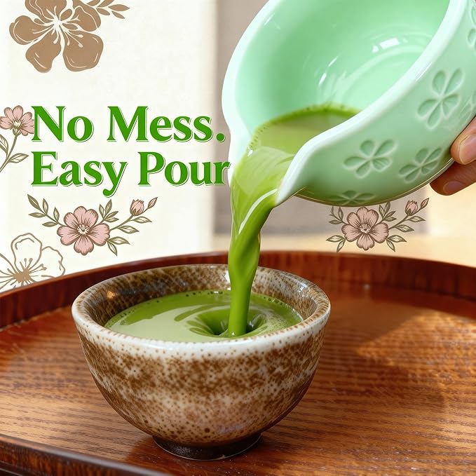 5-Piece Green Ceramic Matcha Set – Matcha Bowl with Spout, Stainless Steel Sifter, Whisk Holder – Complete Matcha Kit for Tea Lovers, Ideal Gift for Christmas, Birthday, and Home Use