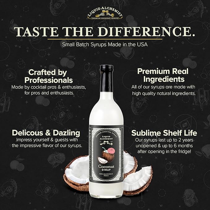 Liquid Alchemist Coconut Syrup for Drinks - Real Ingredients Make our Cream of Coconut Syrup a Perfect Pina Colada Drink Mix - Non-GMO & Vegan (25.4 oz)