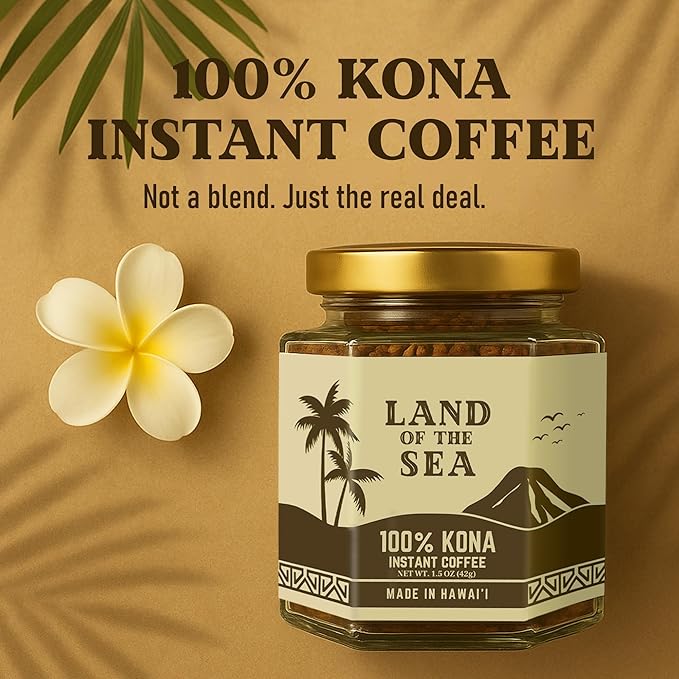 KONA COFFEE 100% - Premium Freeze Dried Instant Coffee - Low Acid Coffee - Medium Roast Arabica Hawaiian Coffee, 1.5oz (1 Pack | 22 Servings)