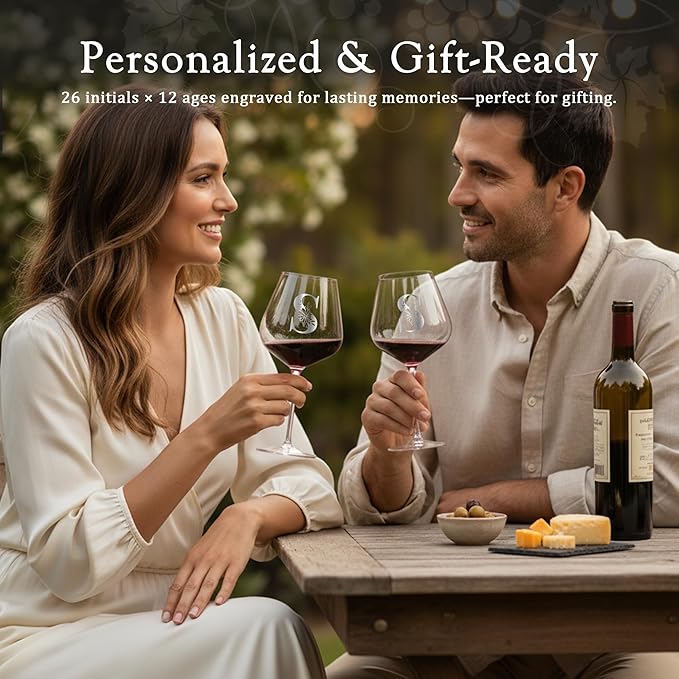 Personalized Crystal Wine Glass for Women Wife Birthday Wedding Anniversary Her Unique Letter Gift Over 20 25 30 40 50 55 60 65 Year Old 30th 40th 50th 55th 60th 45th Brides Bridal Shower Engagement,S