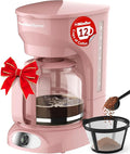 MUELLER HOME 12-Cup Pink Coffee Maker - Borosilicate Carafe, Auto-Off, Pink Kitchen Accessories, Reusable Filter, Anti-Drip, Kitchen Appliances, Keep-Warm Function, Kitchen Décor