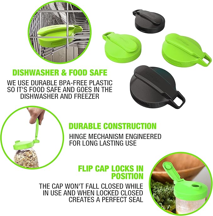 Masontops Multi Top - 2PK - Wide Mouth Mason Jar Lids with Pour Spout and Flip Cap – Sip, Pour, Store & More - Jar Not Included