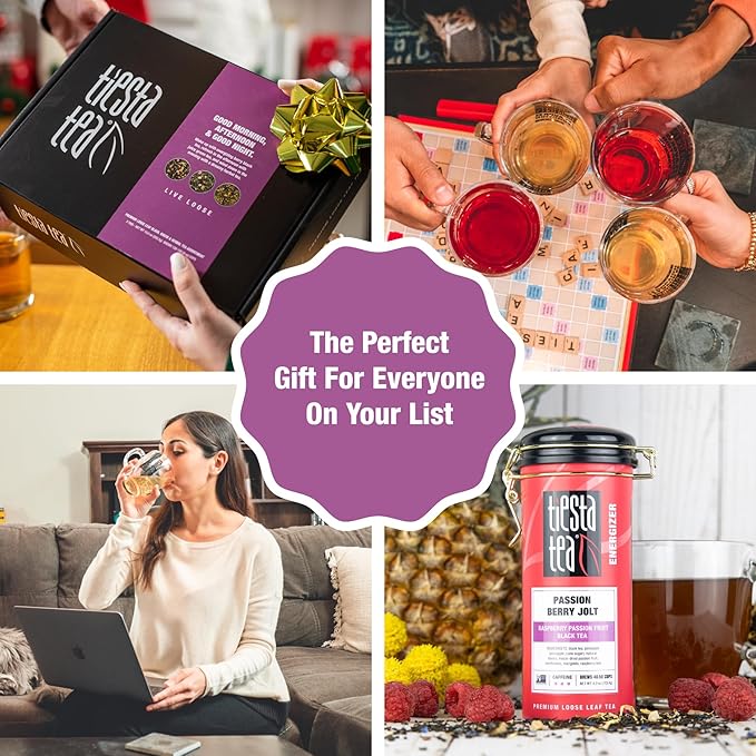 Tiesta Tea - Loose Leaf Tea Tin Gift Box, High to Non-Caffeinated Assorted Blends, 3 Tins for Hot & Iced Brews Variety Pack, Passion Berry Jolt, Fruity Paradise, & Lavender Chamomile