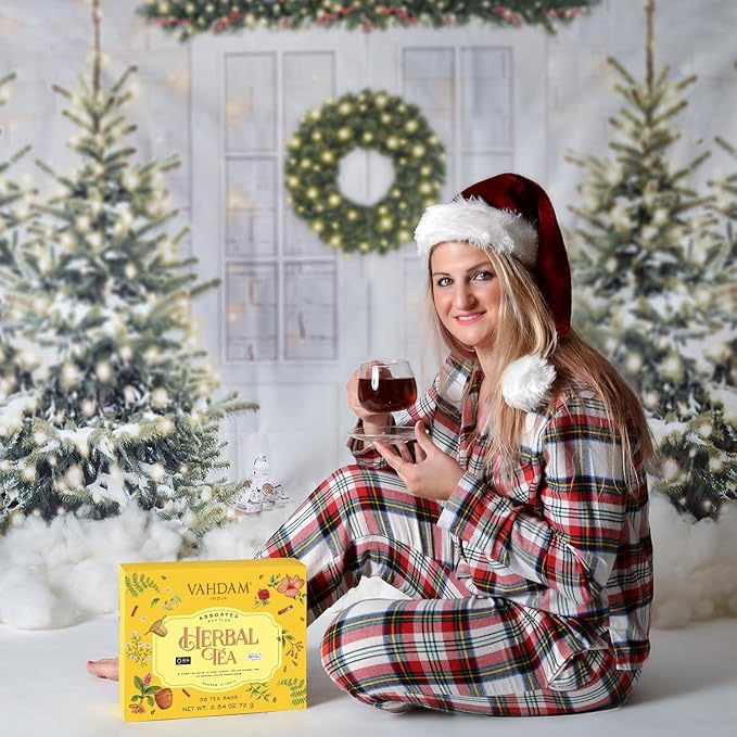 VAHDAM, Assorted Herbal Tea Variety Pck (6 Variants, 36 Tea Bags) Caffeine Free, Gluten Free, Non GMO | Eco Friendly Long Leaf Pyramid Tea Bags I Christmas Tea Gift Sets