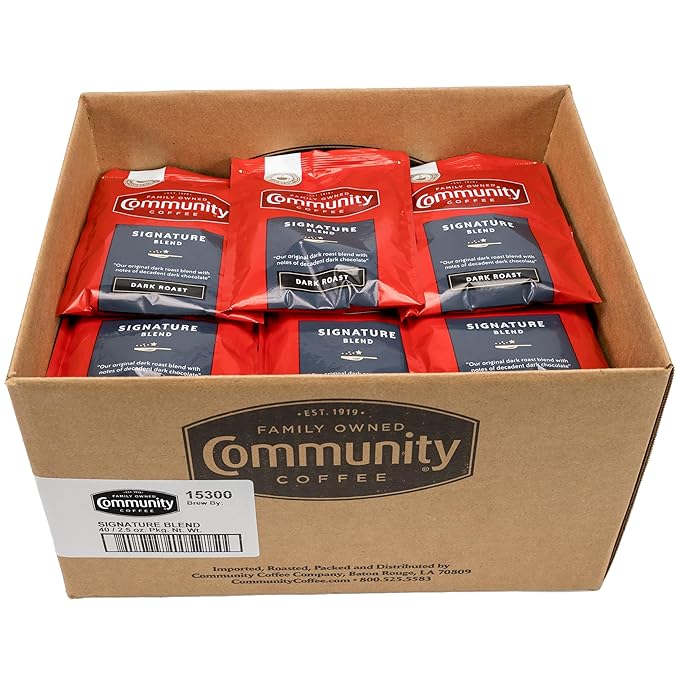 Community Coffee Signature Blend, Dark Roast Pre-Measured Coffee Packs, 2.5 Ounce Each (Box of 40)