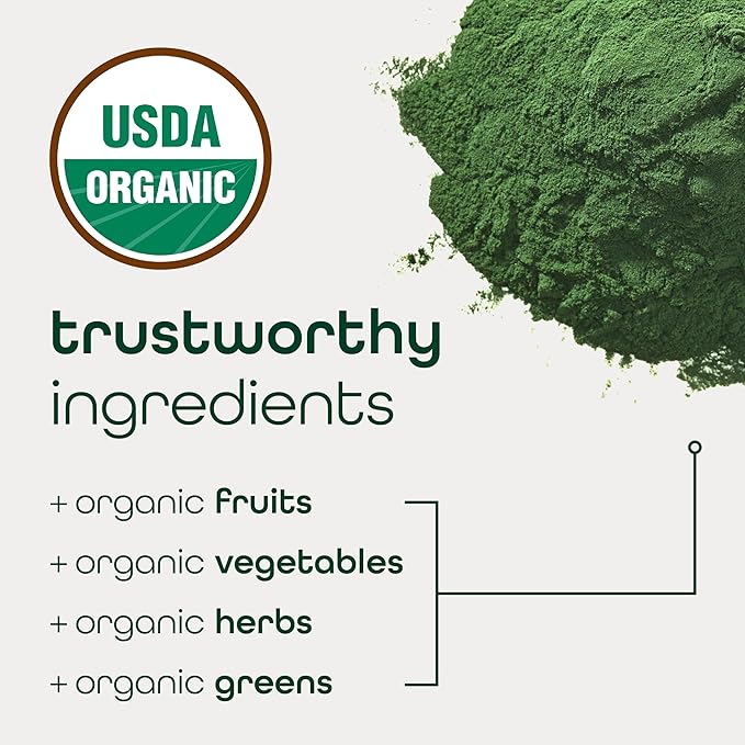 Zena Nutrition Organic Super Greens Powder, 70+ Superfoods, 0 Sugar, 3G Fiber, Spirulina, Chlorella, Mushrooms, Prebiotics/Probiotics, Digestive Enzymes for Gut Health, Mango, 30 Servings