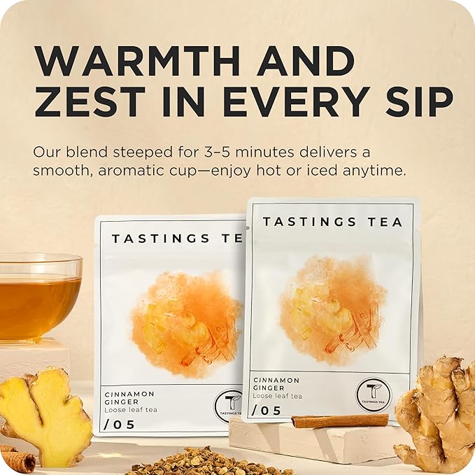 Tastings Tea Cinnamon Ginger Blend - 4.45oz Loose Leaf | Winter Warming | Bold Spice | Perfect Stocking Filler