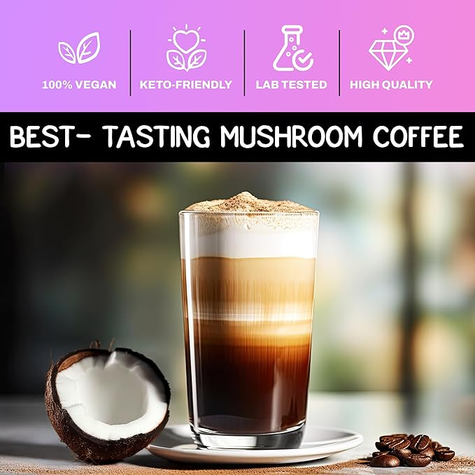 OwlRyze Mushroom Coffee Focus with Coconut Milk and 6 Adaptogenic Mushrooms, MCT Oil, Premium Instant Coffee for Better Energy, Focus, Digestion, Immunity with Lions Mane & Turkey Tail, 30 servings