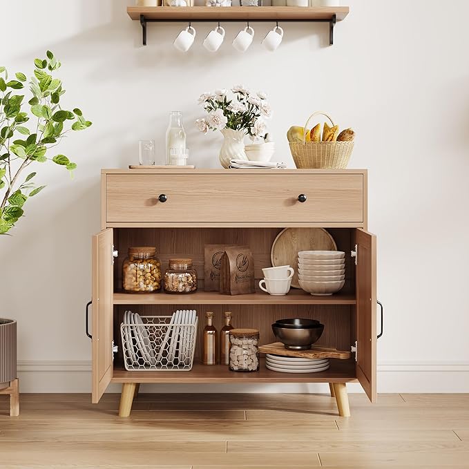 Sideboard Buffet Cabinet, Accent Cabinet with Storage, Console Coffee Bar Table with Drawer & Doors, Wood Sideboard Credenza Console Table for Living Room, Kitchen, Dining Room, Entryway