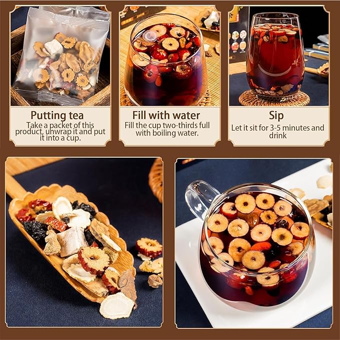 Raipult Ginseng and Wolfberry Tea, Ginseng Nine Treasures Tea Bag - Red Date Wolfberry Mulberry Tea, Organic Kidney Cleanse Chinese Herbal (1)