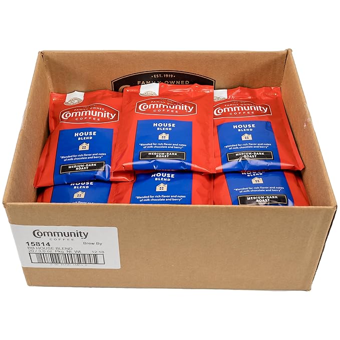 Community Coffee House Blend, Medium-Dark Roast Pre-Measured Coffee Packs, 3.0 Ounce Each (Box of 20)