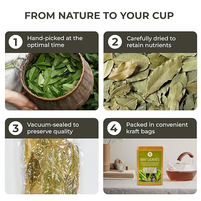 Bay Leaves Tea - 150 Dried Whole Leaves, 1.06 oz, Hojas de Laurel, 100% Natural Sun Dried, Caffeine-Free Herbal Tea, For Brewing or Cooking, Immune & Wellness Support