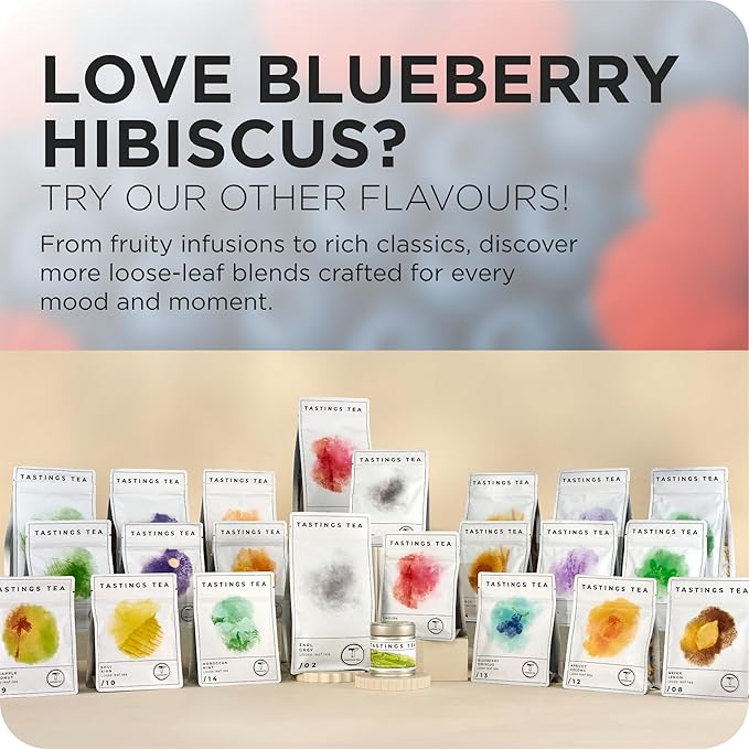 Tastings Tea Blueberry Hibiscus Loose Leaf Pouch 2.75 oz | Chinese Green Tea & Licorice Root with Elderberry, Spearmint & Natural Flavors | Light Caffeine | Tart & Fruity | Sustainably Sourced