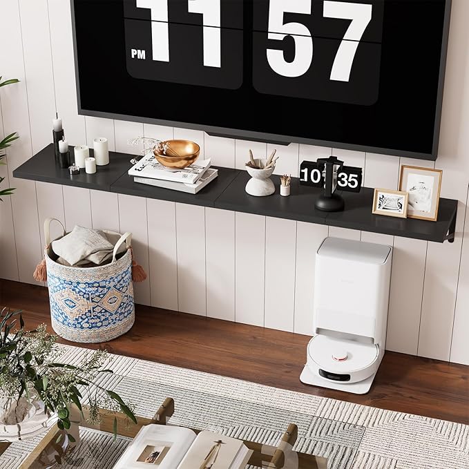 IBUYKE Deep Floating Shelves for Wall,8 Inch Deep Floating Shelves Set of 2,16W x 8D Wood Wall Shelf,Wide Floating Bookshelf for Living Room, Kitchen, Office TFS002B-2